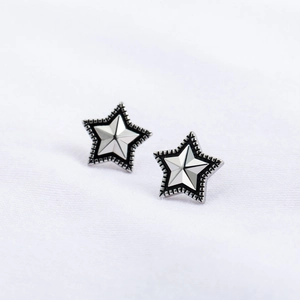 Retro Titanium Steel Star Stud Earrings Geometric 3D Pentagram Textured Minimalist Ear Studs For Men Women Unisex Jewelry