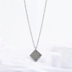 Men's silver stainless steel long necklace with a square Chinese character pendant