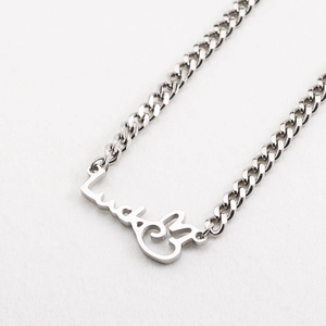 Stainless Steel Lucky Letter Rabbit Pendant Necklace Polished Silver Tone Cuban Curb Chain Hip Hop Jewelry For Unisex
