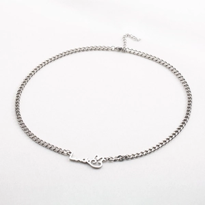 Polished silver titanium steel necklace featuring a Lucky pendant and heart charm details