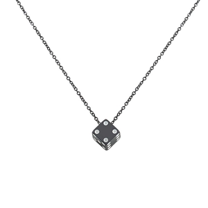 Collier unisexe avec pendentif dé en acier inoxydable noir et longue chaîne à maillons