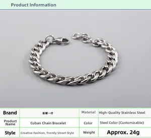 Détails du bracelet gourmette en acier inoxydable avec fermoir mousqueton et chaîne réglable