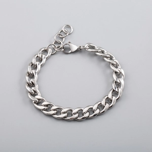 Bracelet Gourmette Hip Hop en Acier Inoxydable pour Hommes Femmes Chaîne Cubaine Argentée Réglable Bijoux de Rue