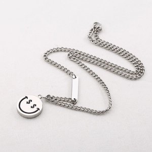 Collana hip hop in acciaio inossidabile argento con ciondolo smiley con segno del dollaro