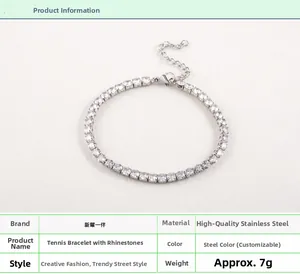 Détail du bracelet tennis en acier inoxydable 4mm avec fermoir mousqueton et zircons