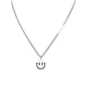 Collana hip hop catena cubana argento con pendente faccina sorridente simbolo dollaro