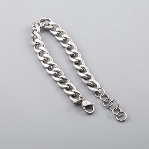 Bracelet gourmette NK en acier inoxydable poli avec fermoir mousqueton et chaînette