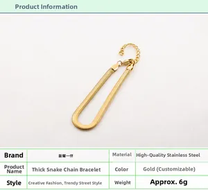 Detail view of gold thick snake chain bracelet made of durable stainless steel