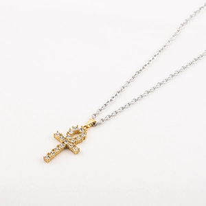 Golden Ankh cross pendant necklace for men with sparkling crystals on a silver chain