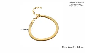 Flat 18K gold plated snake chain bracelet showing 5mm width and 16cm plus 5cm length