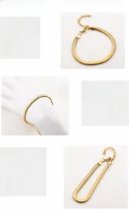 Detail of 18K gold plated stainless steel snake chain bracelet with lobster clasp