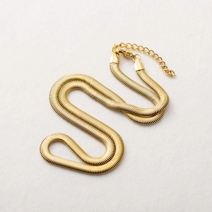 Unisex Fashion Thick Herringbone Flat Snake Bone Chain Necklace Gold Plated Stainless Steel Choker Party Jewelry