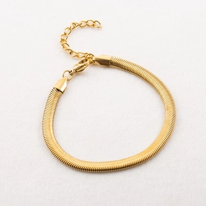 Thick 18K gold plated snake chain bracelet with adjustable lobster clasp closure