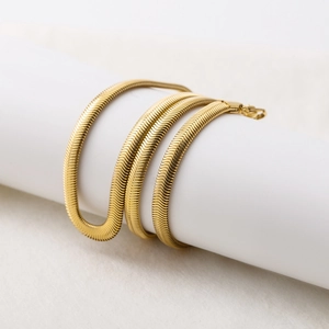 Minimalist 5mm gold plated stainless steel flat snake bone chain necklace with lobster clasp