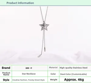 Détail du collier long en Y avec pendentif étoile 3D en acier inoxydable robuste