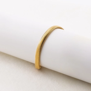 Thick 18K gold plated stainless steel herringbone snake chain bracelet for men and women