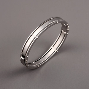 Industrial Style 316L Stainless Steel Bangle For Men Brushed Metal Rivet Cuff Bracelet Silver Geometric Oval Bangle