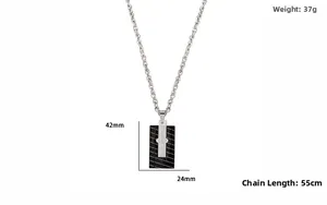 Close-up of black stainless steel square pendant with Forever Love cross engraving