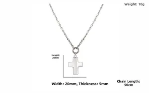 Detailed size chart showing 50cm titanium steel cross pendant necklace dimensions and weight