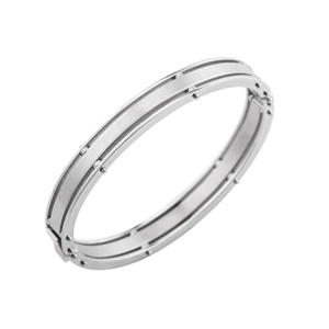 Sleek silver stainless steel double-row bangle with spherical studs and brushed finish