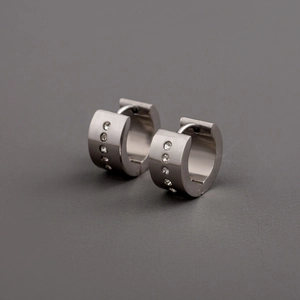 Men's Hip Hop Stainless Steel Brushed Rhinestone Huggie Hoop Earrings Minimalist Geometric Wide Surface Fashion Jewelry