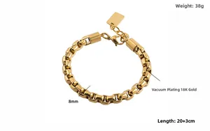 Dettaglio del bracciale a catena in acciaio inossidabile dorato 8mm con chiusura a moschettone