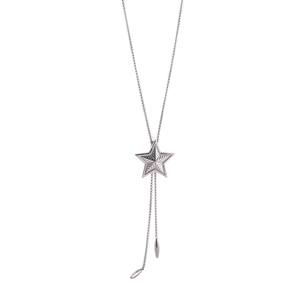 Collier en Y minimaliste en acier titane argenté avec pendentif étoile 3D pour hommes et femmes