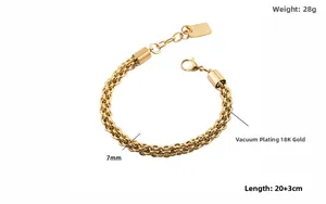 7mm wide golden braided curb chain bracelet with lobster clasp and adjustable link