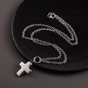 Polished silver hollow cross pendant necklace for men with 50cm stainless steel chain