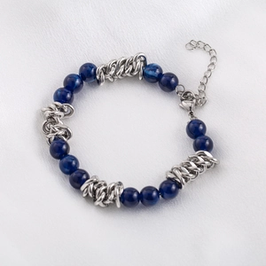 Hip Hop Men Stainless Steel Chain Bracelet Blue Beaded Adjustable Wristband Fashion Jewelry Male Accessory Gift