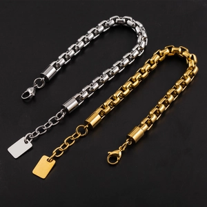 Bracciale da Uomo Hip Hop in Acciaio Inossidabile con Catena a Scatola Spessa Oro Argento Galvanizzato Gioielli Streetwear