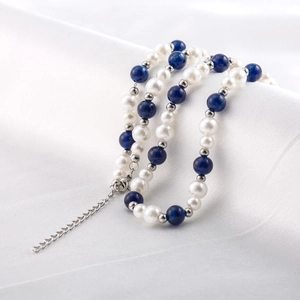 Elegante Blau Imitationsperle Künstliche Perlenkette Edelstahl Verschluss Für Herren Damen Mode Neuer Chinesischer Stil Halskette