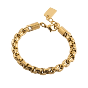 Bracciale da uomo a catena box in acciaio inossidabile dorato con chiusura a moschettone