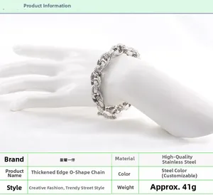 Detailed view of heavy duty stainless steel O-chain bracelet on male wrist model