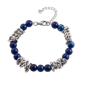 Hip hop titanium steel chain bracelet with blue marble beads and lobster clasp for men