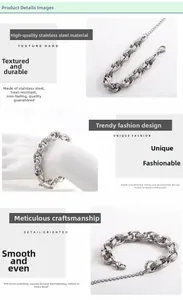 Close-up of chunky silver stainless steel link bracelet with mirror polished finish