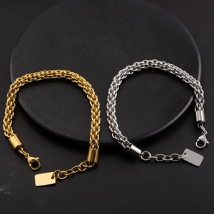 Polished stainless steel braided chain bracelets in gold and silver for men with lobster clasps