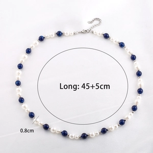 Elegante Halskette mit blau-weißen Perlen im neuen chinesischen Stil, 45cm Länge