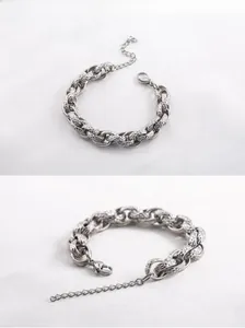 Detailed close-up of stainless steel thick O-chain bracelet with diamond-cut texture