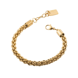 Chunky gold-plated stainless steel woven chain bracelet for men with lobster clasp