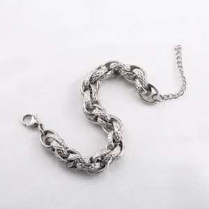 Men's bold hip hop style stainless steel chain bracelet with diamond-cut texture details