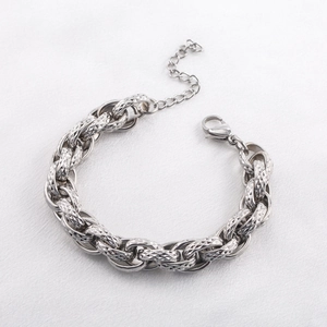Men's hip hop chunky stainless steel chain bracelet with diamond-cut diamond-grid texture