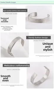 Bracelet jonc en acier inoxydable poli avec texture alvéolée martelée et détails fins