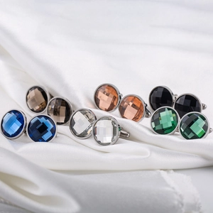 Luxury Round Stainless Steel Rhinestone Cufflinks For Men French Style Crystal Shirt Cuff Link Business Wedding Jewelry