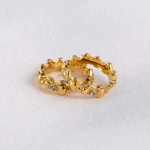 French style gold plated titanium steel bow ring with sparkling diamond inlay for women