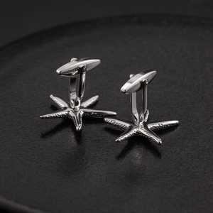 Elegant silver starfish cufflinks made of titanium steel for high-end business banquets