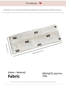 Détail du bandeau gris à rayures avec motifs nœuds noirs, taille 21,5cm par 7cm