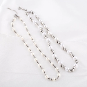 Minimalist Stainless Steel Imitation Artificial Pearl Beaded Necklace Choker For Men Women Unisex Adjustable Chain Jewelry