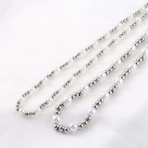 Elegant stainless steel necklace with pearl beads, featuring fine and bold bead size options
