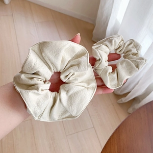French vintage beige PU leather hair scrunchies set for ponytail and bun styling